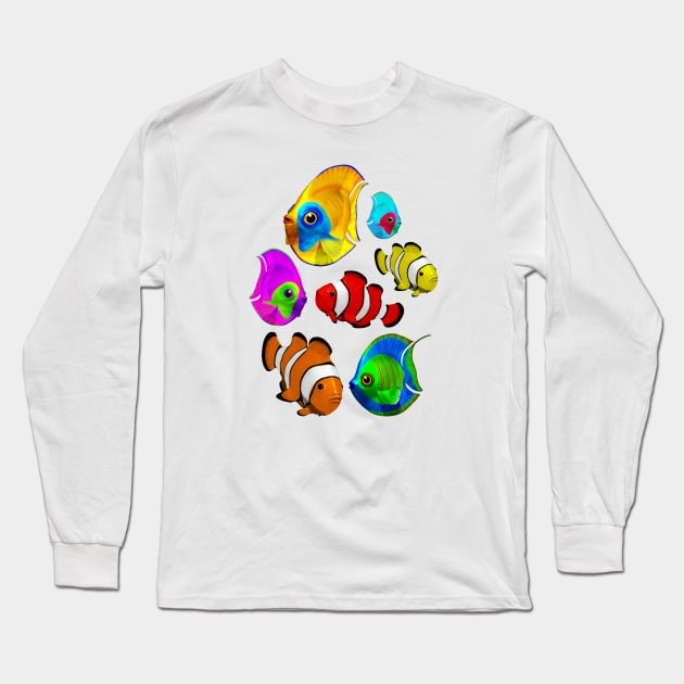 Tropical Colorful Fish Pattern Long Sleeve T-Shirt by BluedarkArt